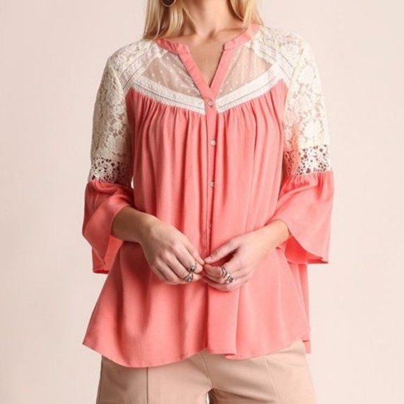 Lace Top Bell Sleeves Umgee - Picture 1 of 8